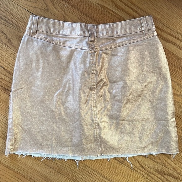 Forever 21 Metallic Gold Denim Skirt Distressed Hem Jean Skirt Junior M Holiday - Picture 5 of 5